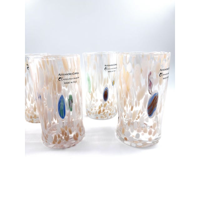 Hand Blown Alessandro Coppola Murano Art Glass Tumblers Handcrafted in Italy - Set of 5 For Sale - Image 11 of 12