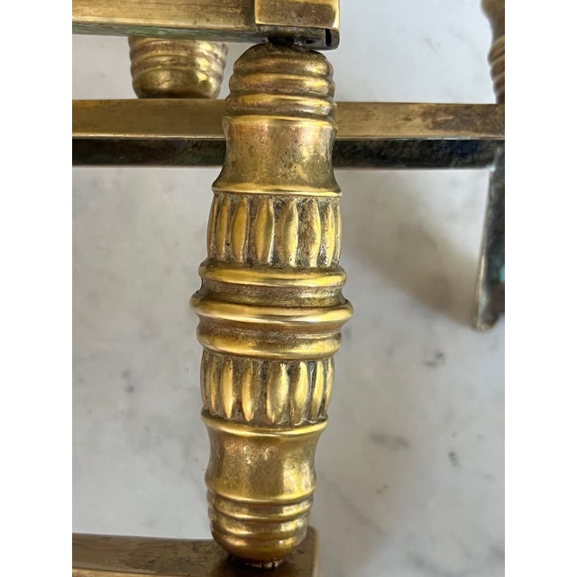 19th Century Brass Aesthetic Flower Form Fireplace Andirons / Tool Rests-a Pair For Sale - Image 4 of 10