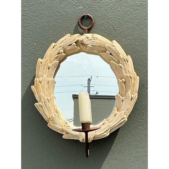 Vintage Laurel Leaf Wall Mirror With Candle Holder For Sale - Image 12 of 12