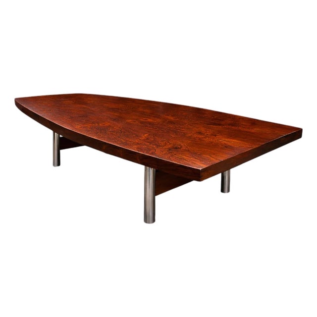 Large Brazilian Modern Dining or Conference Table in Rosewood and Metal, Sergio Rodrigues, 1960s For Sale