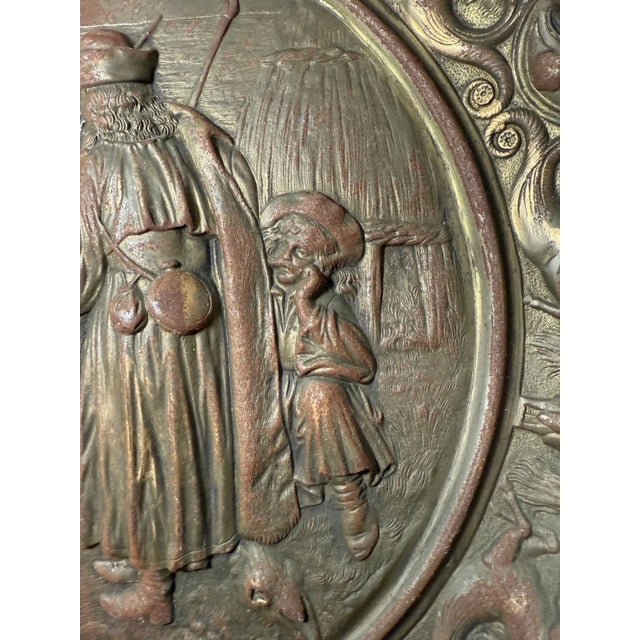 19th Century Large 14lbs Antique Ornate Bronze Patinated Cast Iron Relief Wall Charger Plaque For Sale - Image 5 of 12