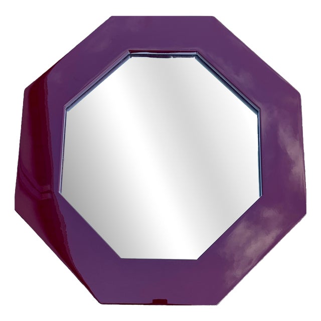 Octagonal Red Lacquered Mirror by Jean Claude Mahey, 1970s For Sale