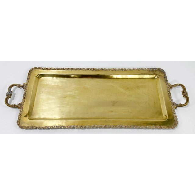 Mid-Century Modern Vintage Large Scrolled Edge Handled Brass Tray For Sale - Image 3 of 11