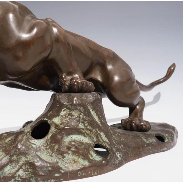 Safari Mid 20th Century Gia Loi Realist Bronze Panther Statue For Sale - Image 3 of 9