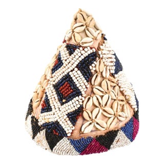 Early 20th Century Kuba Beaded Noble's Hat with Cowrie Shells For Sale