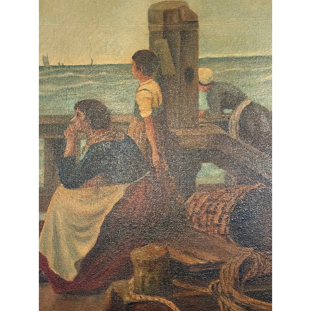 This original 1924 oil painting on canvas, titled "Return of the Fisherman" by artist Hatcher Scott (signed "H.E. Scott"),...