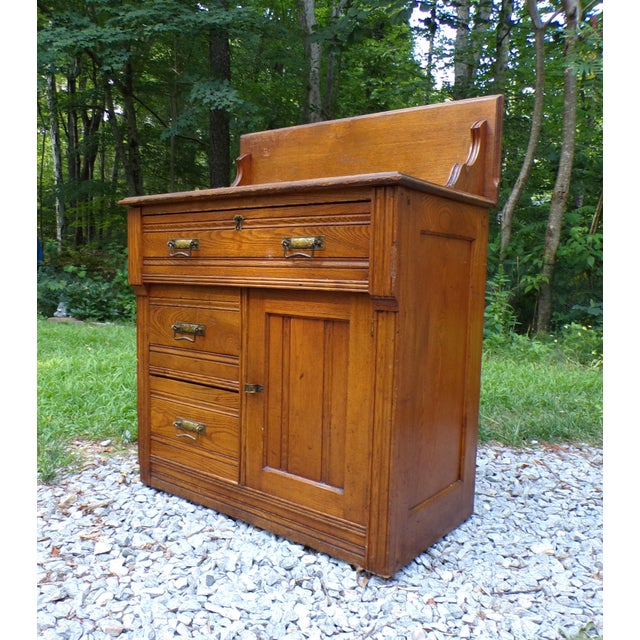 Late 19th Century Antique Oak Chest Commode Washstand Dry Sink Country Farmhouse Cabinet Dresser For Sale - Image 5 of 15