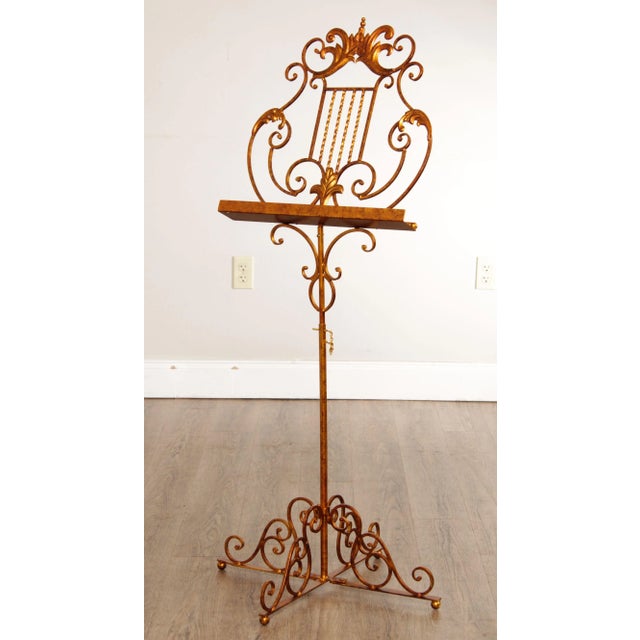 High Quality Distressed Finish Gilt Painted Wrought Iron Adjustable Height Music Stand