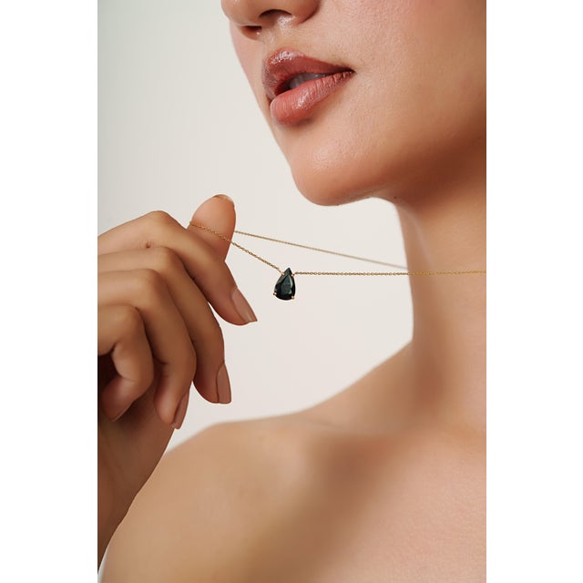 VRJewels 3.22 Carat Black Diamond Pear Solitaire Necklace in 14k Yellow Gold For Sale - Image 4 of 17