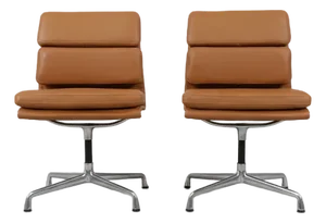 Late 20th Century Pair of Eames Aluminum Group Side Chairs in Brown Leather for Herman Miller
