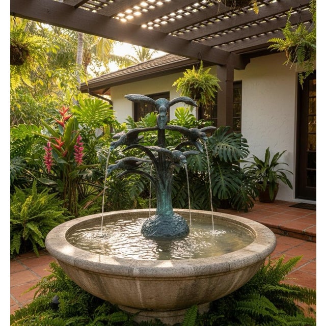 Vintage Verdigris Bronze "Birds in Flight" Garden Fountain For Sale In West Palm - Image 6 of 9
