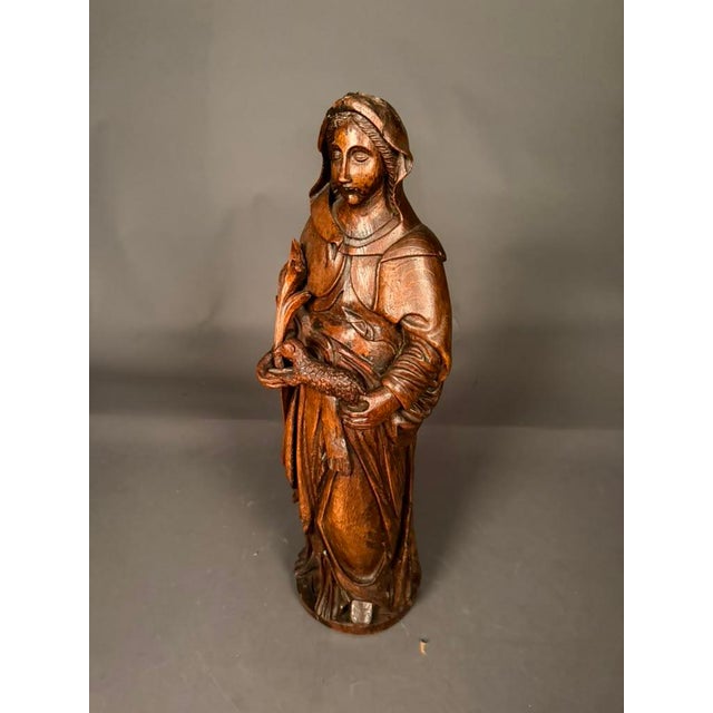 Early 19th Century Flemish Hand-Carved Oak Statue of Saint Agnes, Circa 1820 For Sale - Image 10 of 16