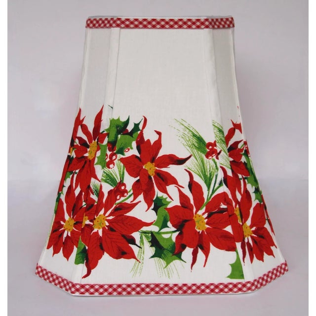 Christmas Lamp Shade With Vintage Poinsettia/Holly Fabric For Sale - Image 4 of 8