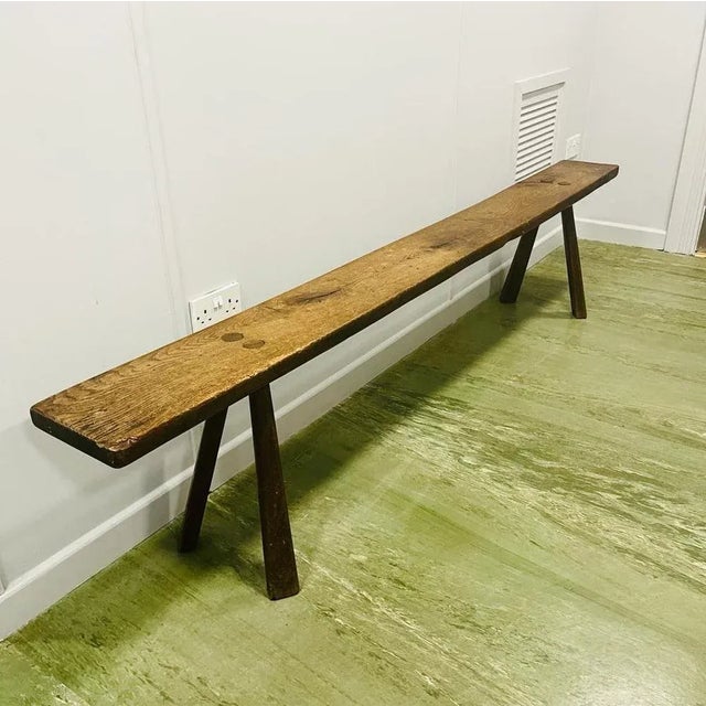 Vintage Rustic Oak Long Bench For Sale - Image 6 of 8