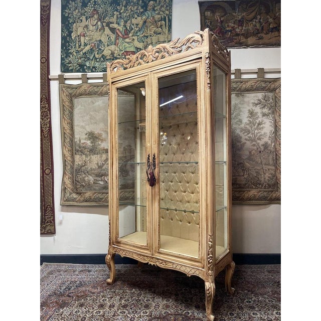 Glass Vintage Painted Vitrine with Glass Shelves For Sale - Image 7 of 7