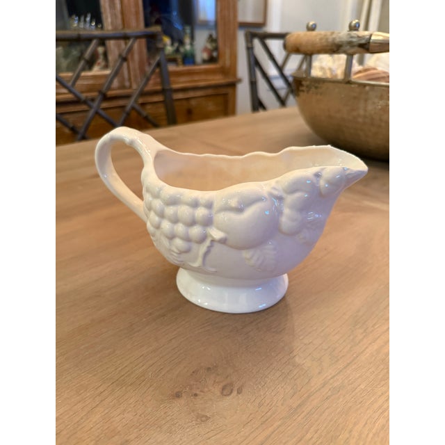 Shabby Chic Vintage White Ceramic Gravy Boat Fruit Design For Sale - Image 3 of 9