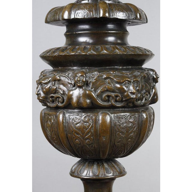 Large Renaissance Style Andirons in Patinated Bronze, 1880S, Set of 2 For Sale - Image 12 of 18