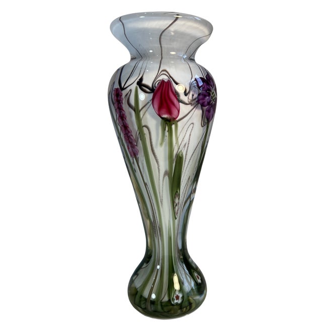 Late 20th Century Signed Vandermark-Merritt-Smarr Glass Sv02w 7/100 Numbered Art Glass Floral Cased Art Glass Vase For Sale - Image 5 of 17