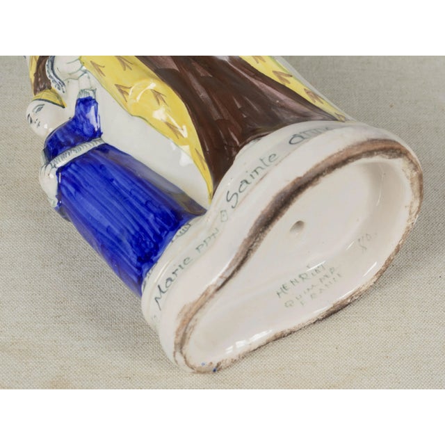 French Henriot Quimper Faience Statue of Virgin Mary & St. Anne For Sale - Image 10 of 10