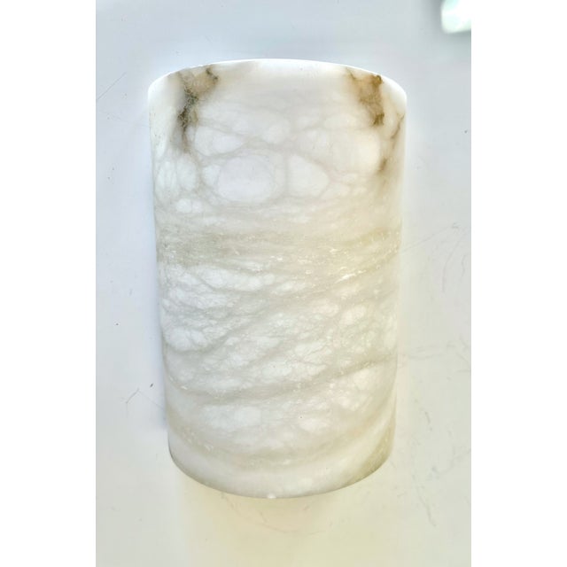 Single Half Cylinder White Alabaster Minimalist Wall Light Sconce For Sale - Image 11 of 18