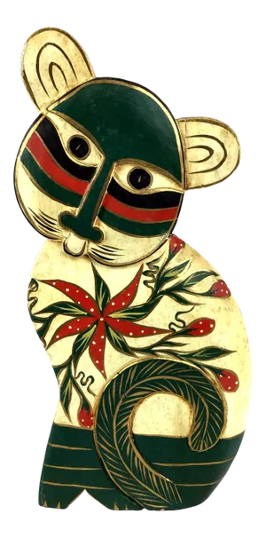 1960s Vintage Carved & Painted Micronesian Sitting Cat Figurine