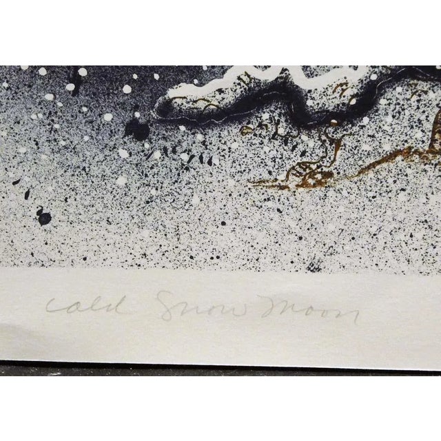Navy Blue 1980s C J Wells "Cold Snow Moon" Hand Signed Lithograph Mountains Native Themed For Sale - Image 8 of 8