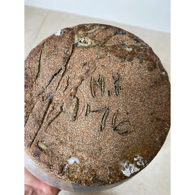 Vintage 1976 Signed Handmade Ceramic Vessel With Zig Zag Cut Lid For Sale - Image 10 of 11