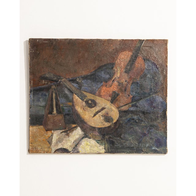 Textile Early 20th Century France Brown Canvas Painting For Sale - Image 7 of 15