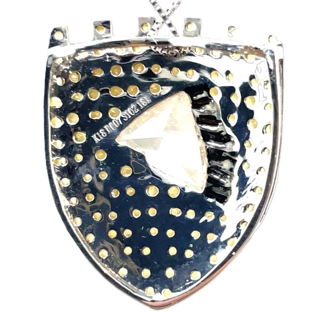 Metal Vintage 18k Yg/Wg Shield Shaped 1.80ct Horse Cut Diamond & Sapphire Pendant For Sale - Image 7 of 8