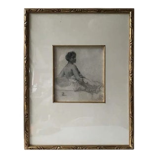 1880s Paul Albert Besnard Pencil Drawing of a Sitting Woman For Sale