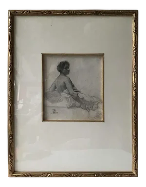 1880s Paul Albert Besnard Pencil Drawing of a Sitting Woman