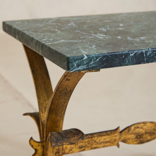 French Art Deco Gilt Iron + Green Marble Side Table, 1950s - 2 Available For Sale - Image 11 of 11
