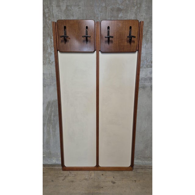 Mid-Century Modern Vintage Wall-Mounted Coat Rack in Wood with Cream Panels, Czechoslovakia, 1940s For Sale - Image 3 of 8