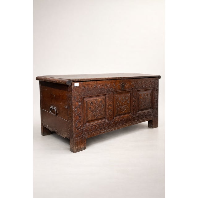 Antique Oak Wooden Chest For Sale - Image 3 of 5