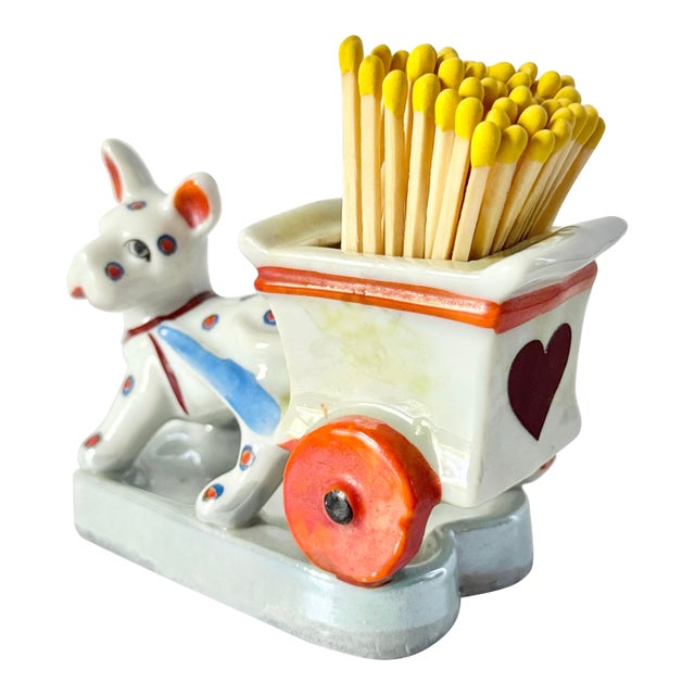 Vintage Japanese Lusterware Polka Dot Dog and Cart Converted Match Holder For Sale