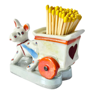 Vintage Japanese Lusterware Polka Dot Dog and Cart Converted Match Holder