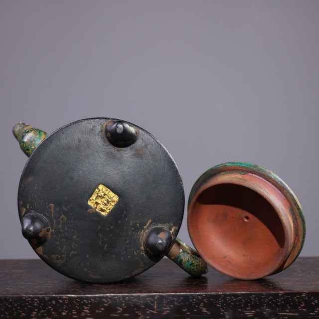 Mid 20th Century Marbled Swirl Lacquer Zisha Teapot - Asian Art Sculpture For Sale - Image 4 of 7