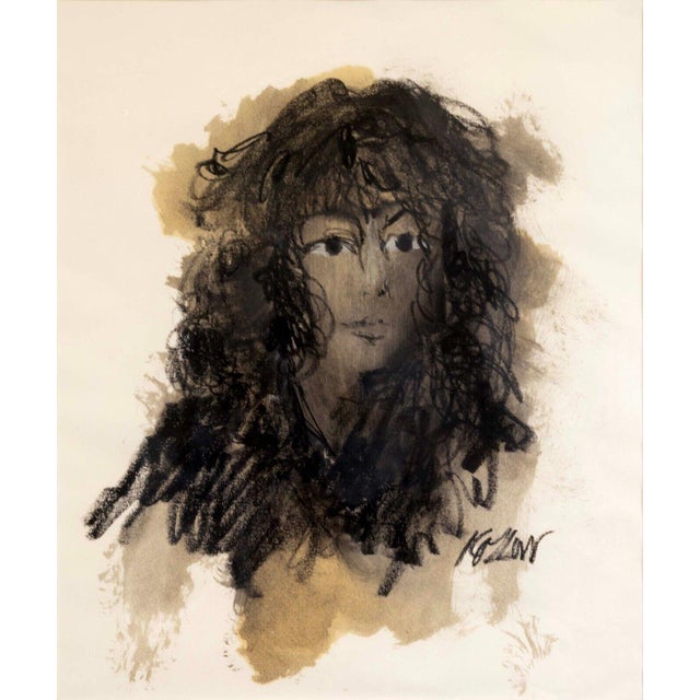A modern mixed-media drawing with charcoal and watercolor on paper “Untitled (Figurative Portrait I) by Detroit artist...