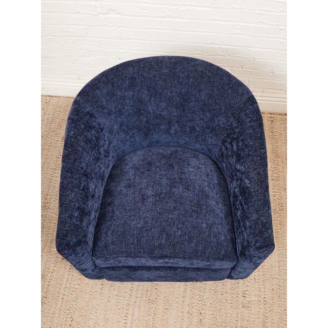 Mid-Century Modern Mid 20th Century Blue Chenille Swivel Chair For Sale - Image 3 of 9
