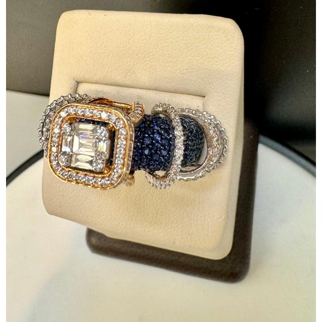 5 Carat Blue Sapphire and 2 Ct Diamond Cocktail Ring in 18 Karat WY Gold Estate For Sale - Image 9 of 18