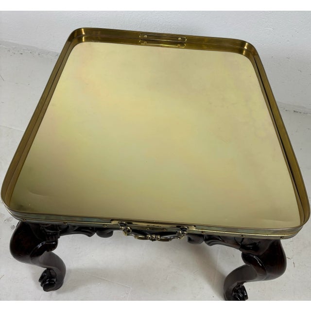 Wood Vintage Hand Carved Pine and Brass Galley Tray Side Table For Sale - Image 7 of 12