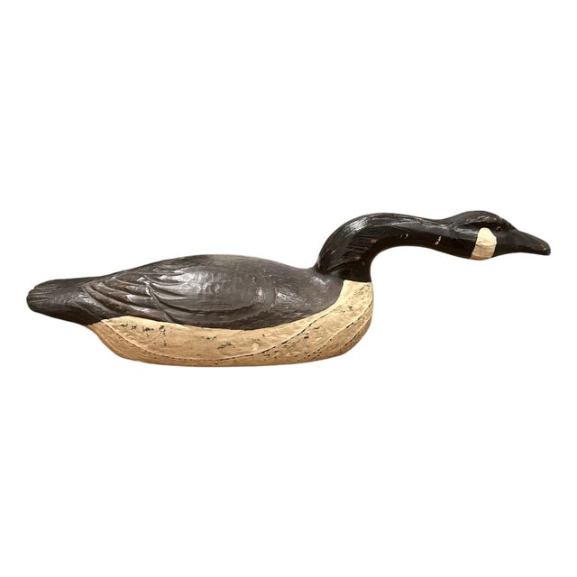 Vintage Folk Art Hand Carved & Painted Wooden Swimming Canadian Goose Decoy / Carving / Sculpture, Circa 1930 For Sale