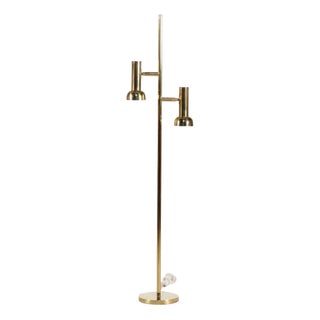 Scandinavian Brass and Lacquered Floor Lamp with Adjustable Shades, 1970s For Sale
