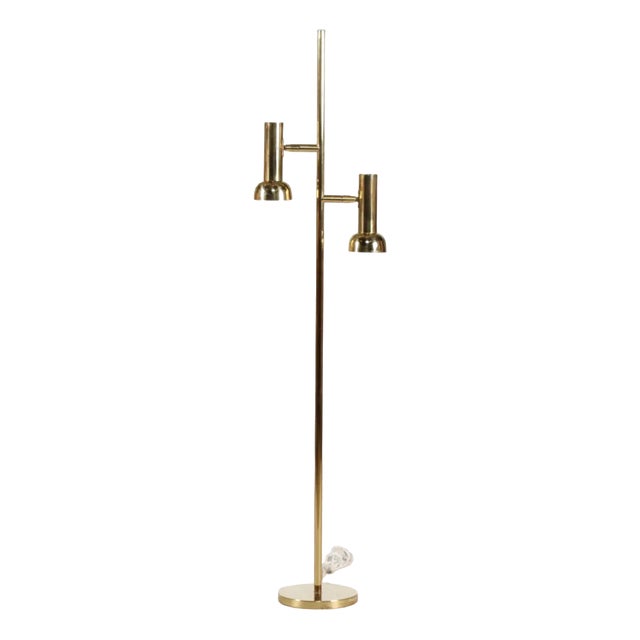 Scandinavian Brass and Lacquered Floor Lamp with Adjustable Shades, 1970s For Sale