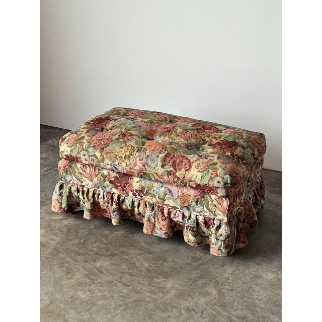 Floral Jacquard Tapestry Skirted Tufted Ottoman, 1980s For Sale - Image 11 of 13