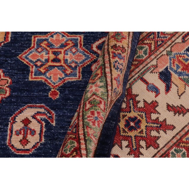 Blue Boho Chic Super Kazak Blue/Beige Wool Rug - 7'10'' X 10'1'' For Sale - Image 8 of 10