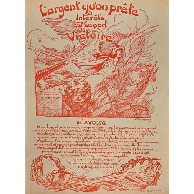 L'Argent qu'on Prete is a Lithograph realized by Victor Prouvé in 1917. Good condition on a brown paper. Signed and dated...