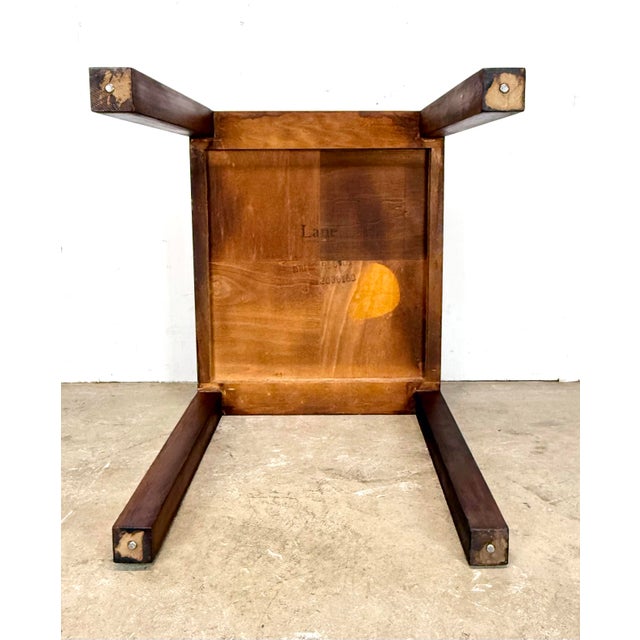 1970’s Mid Century Modern Walnut Parquet Parsons-Style Side Table by Lane For Sale - Image 11 of 12
