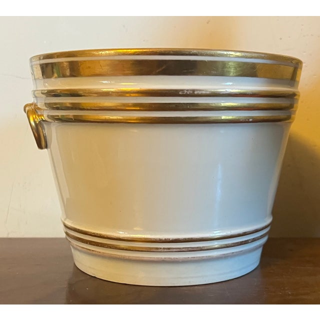 Antique 19th Century Vienna Porcelain Gold & White Cachepot Flower Pot Planter Jardiniere For Sale - Image 9 of 14