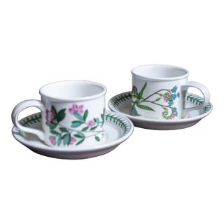 Vintage Portmeirion Botanic Garden Tea Breakfast Mugs and Saucer Set- 4 Pieces For Sale